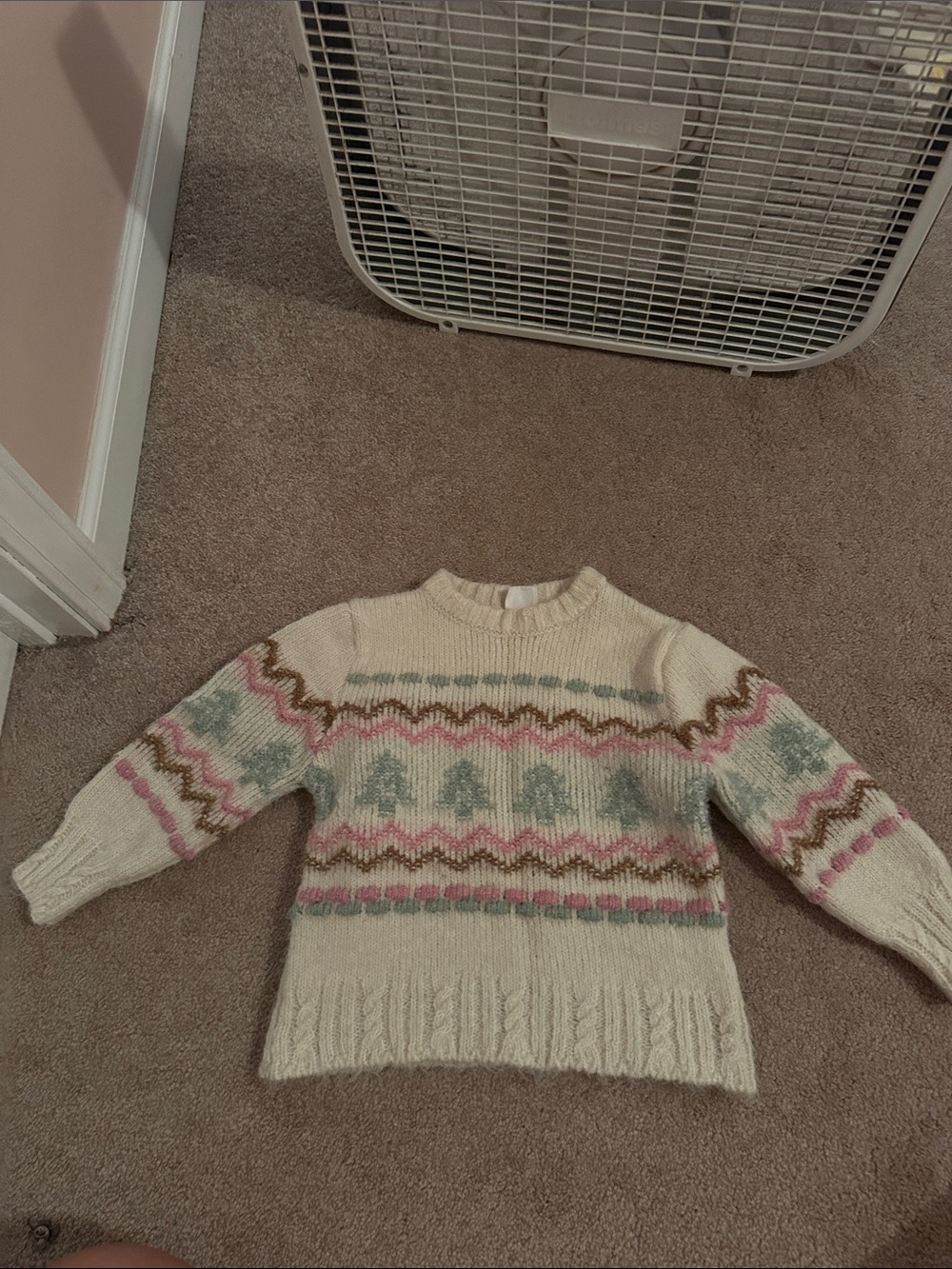 Zara Cream Fair Isle Knit Sweater with Pink & Mint Accents